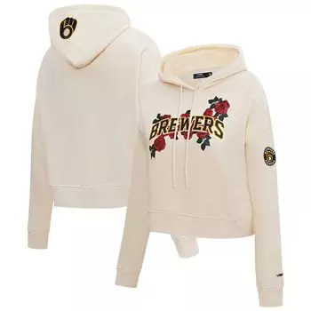 Женский пуловер с капюшоном Pro Standard кремового цвета Milwaukee Brewers Roses