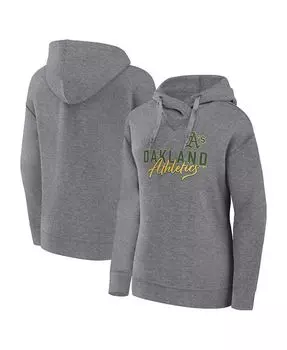 Женский пуловер с капюшоном с фирменным логотипом Heather Grey Oakland Athletics Script Favorite Fanatics, серый