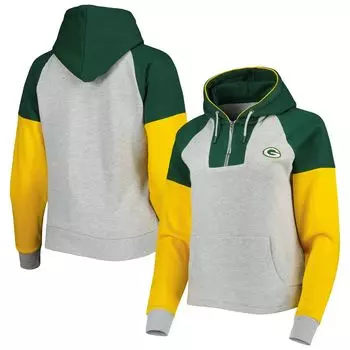 Женский пуловер с капюшоном с капюшоном с капюшоном Green Bay Packers Jackpot реглан, серый/зеленый цвет Antigua Heathered Grey/Green Antigua