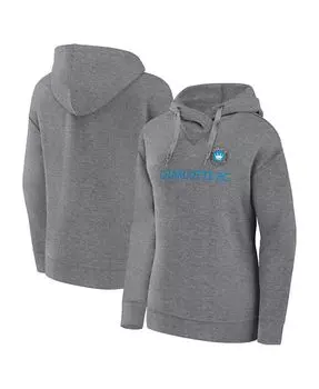 Женский пуловер с капюшоном с логотипом Heather Grey Charlotte FC Script Fanatics, серый