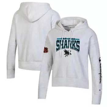 Женский пуловер с капюшоном с принтом «Чемпион» серого цвета San Jose Sharks обратного переплетения Champion