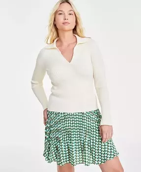 Женский пуловер в рубчик с воротником Johnny On 34th, белый