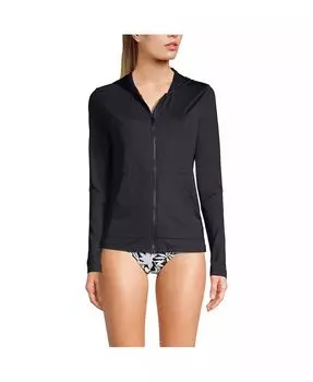 Женский рашгард с длинным рукавом и капюшоном на молнии UPF 50 Lands' End, черный