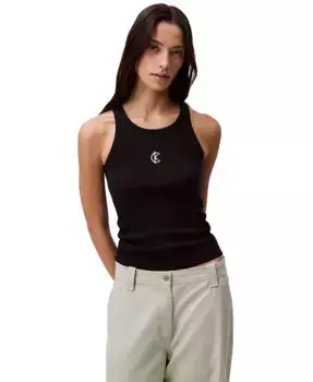 Женский ребристый логотипный майка-крю Calvin Klein Jeans, черный