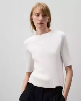 Женский ребристый свитер с короткими рукавами Adolfo Dominguez, цвет Crudo