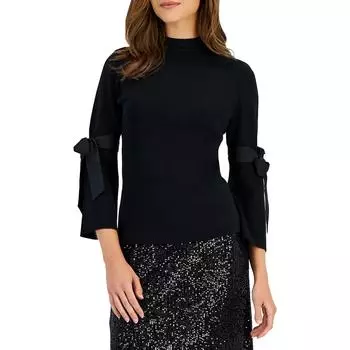 Женский ребристый трикотажный свитер-пуловер Anne Klein, цвет anne black