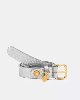 Женский ремень Gianni Chiarini из серебристой пузырчатой кожи. Шарм и заклепка с логотипом, серебряный