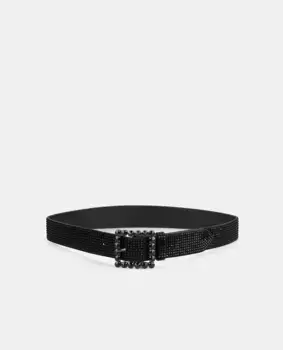 Женский ремень со стразами и квадратной пряжкой Alma en Pena, черный