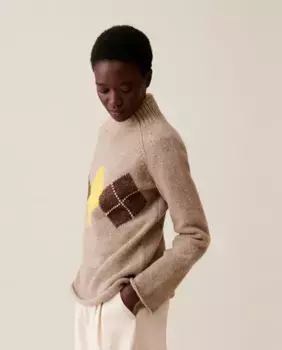 Женский ромбовидный жаккардовый свитер с воротником-воронкой Claudie Pierlot, цвет Natural