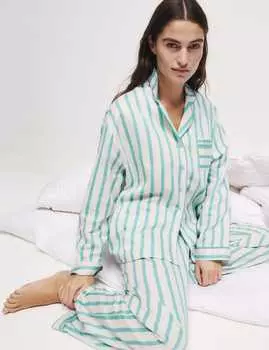 Женский рождественский пижамный комплект в полоску для всей семьи Marks & Spencer, бирюзовый