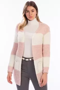 Женский розовый ажурный вязаный разноцветный кардиган большого размера 65n14876 ans