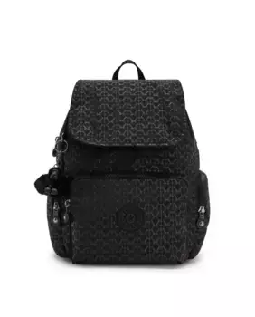 Женский рюкзак City Pack S с магнитной застежкой с черным принтом Kipling, черный