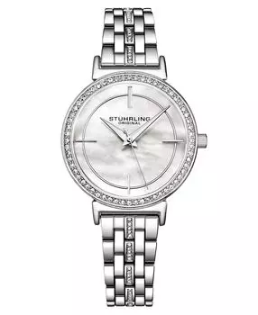 Женский серебристый браслет-звено с кристаллами, часы 33 мм Stuhrling, белый