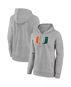 Женский серый пуловер с капюшоном Miami Hurricanes Evergreen с логотипом Fanatics, серый