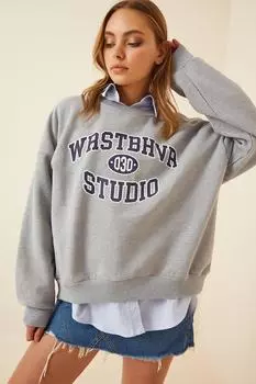 Женский серый свитшот розового золота с принтом Happiness Istanbul, серый