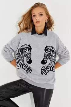Женский серый свитшот с принтом зебры PP2438 Cool & Sexy