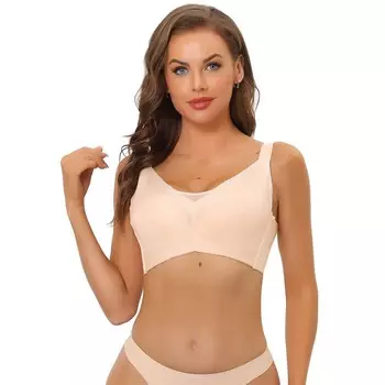 Женский сетчатый бюстгальтер-минимайзер на косточках с регулируемыми бретелями и полным покрытием ALLEGRA K, бежевый