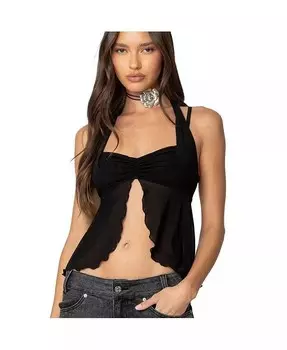 Женский сетчатый топ-бандо с разрезом спереди и бретелькой через шею Edikted, черный