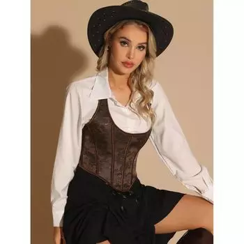 Женский сексуальный корсет с лямкой на шее, винтажный укороченный топ на шнуровке с узором пейсли на косточке ALLEGRA K