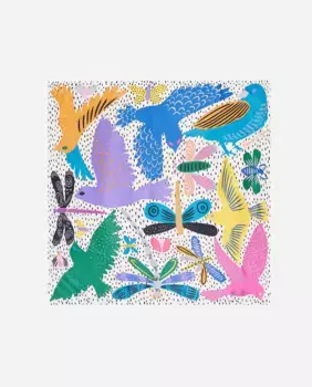 Женский шарф с изображением птиц и жуков цвета слоновой кости с принтом в мини-полоски Bimba y Lola, мультиколор