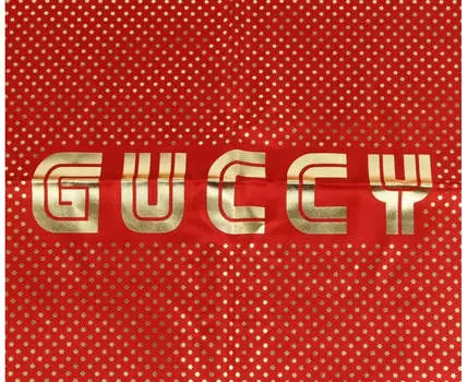 Женский шелковый шарф Gucci со звездным принтом и логотипом GUCCY, красный