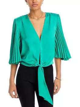 Женский шелковый топ Salma с завязкой спереди и запахом Ramy Brook, цвет seagreen
