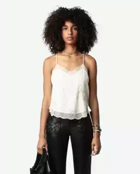 Женский шелковый жаккардовый топ Claudy Wings со стразами Zadig & Voltaire, бежевый