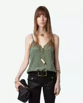 Женский шелковый жаккардовый топ Cyoko Wings Zadig & Voltaire, цвет Kaki