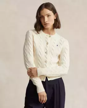 Женский шерстяной кардиган косой вязки Polo Ralph Lauren, кремовый