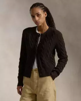 Женский шерстяной кардиган косой вязки Polo Ralph Lauren, темно-коричневый