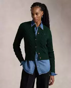 Женский шерстяной кардиган косой вязки Polo Ralph Lauren, темно-зеленый