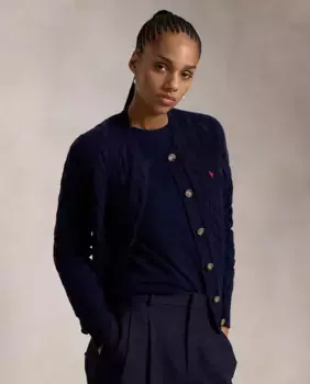 Женский шерстяной кардиган косой вязки Polo Ralph Lauren, темно-синий