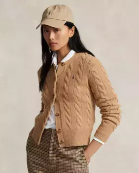 Женский шерстяной кардиган косой вязки Polo Ralph Lauren, бежевый