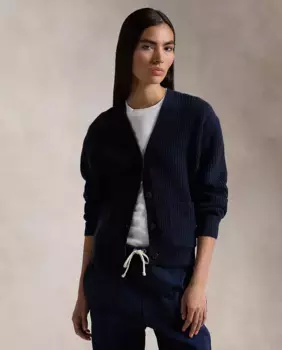 Женский шерстяной кардиган с V-образным вырезом Polo Ralph Lauren, темно-синий
