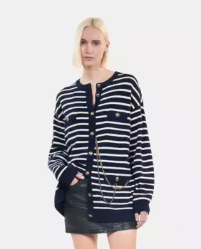 Женский шерстяной кардиган в полоску The Kooples, тёмно-синий