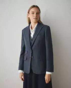 Женский шерстяной пиджак в клетку с нашивками на локтях Lloyd's, темно-синий