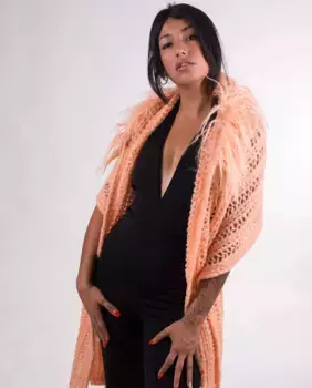 Женский шерстяной шарф с тибетским воротником из лосося MR Complements, оранжевый