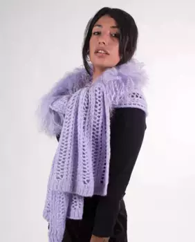 Женский шерстяной шарф с тибетским воротником лилового цвета MR Complements, синий