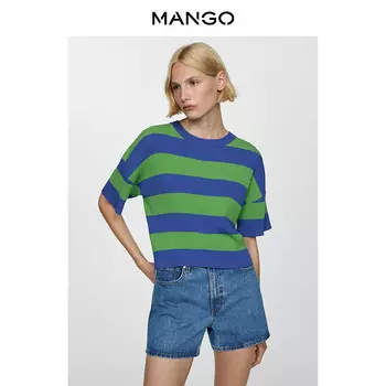 Женский шерстяной свитер Mango с короткими рукавами, синий