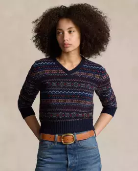 Женский шерстяной свитер с каймой Polo Ralph Lauren, темно-синий