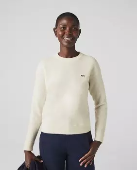 Женский шерстяной свитер с круглым вырезом Lacoste, белый