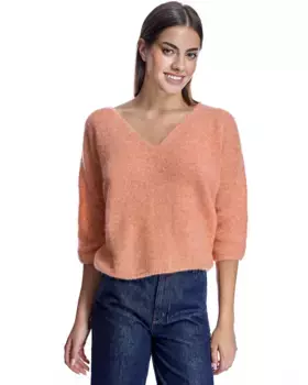 Женский шерстяной свитер с V-образным вырезом и французскими рукавами Maximilian, оранжевый
