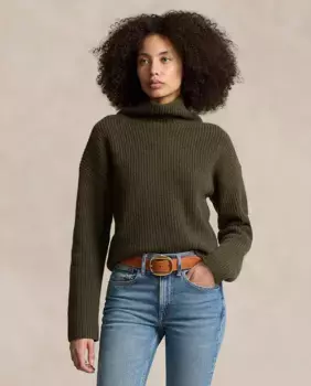 Женский шерстяной свитер с высоким воротником Polo Ralph Lauren, темно-зеленый