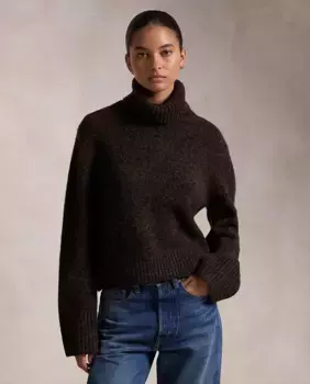 Женский шерстяной свитер с высоким воротником Polo Ralph Lauren, темно-коричневый