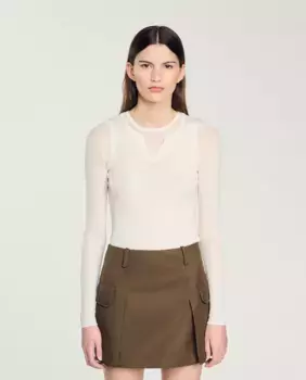 Женский шерстяной свитер Trompe l'oeil Sandro, белый