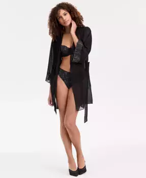 Женский шифоновый пеньюар с кружевной отделкой I.N.C. International Concepts, черный