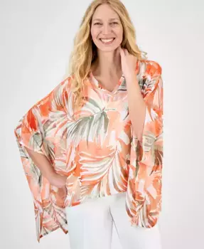 Женский шифоновый пончо с V-образным вырезом и принтом Kasper, коричневый/бежевый