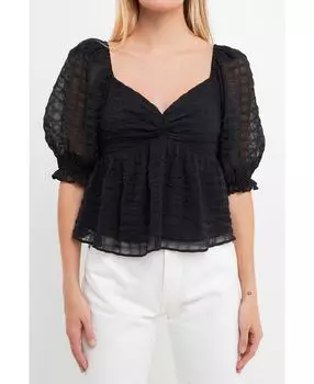 Женский шифоновый топ в мелкую клетку English Factory, черный