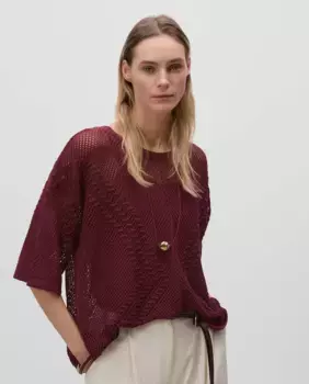 Женский широкий ажурный свитер Simorra, гранатовый