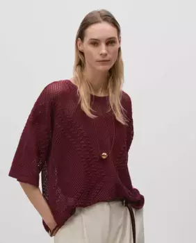 Женский широкий ажурный свитер Simorra, гранатовый
